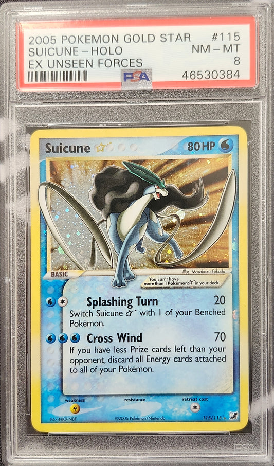 SUICUNE-HOLO EX UNSEEN FORCES 2005 POKEMON EX UNSEEN FORCES PSA NM-MT 8
