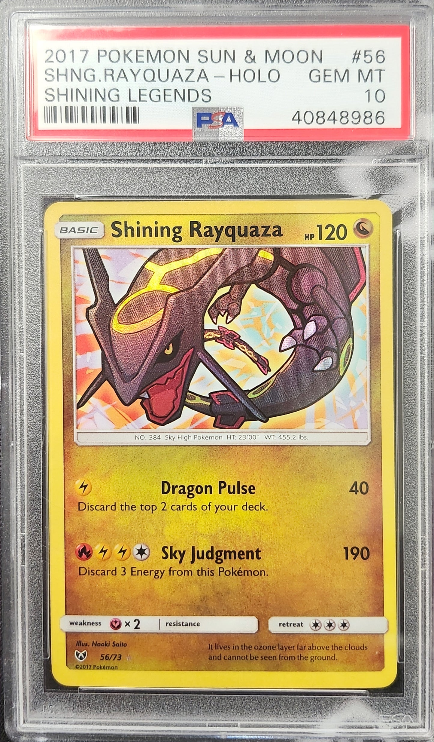 SHINING RAYQUAZA SHINING LEGENDS-HOLO 2017 POKEMON SUN & MOON SHINING LEGENDS PSA GEM MT 10