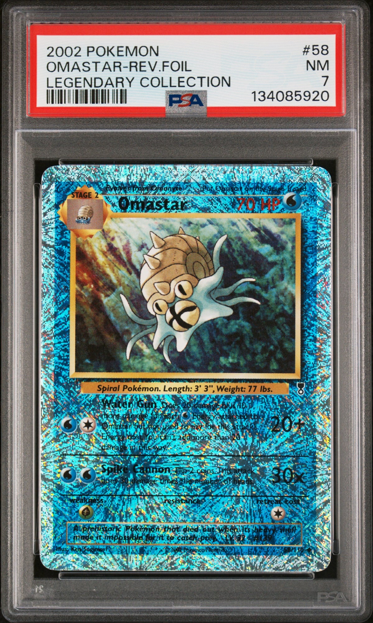 2002 POKEMON LEGENDARY COLLECTION #58 OMASTAR-REV.FOIL LEGENDARY COLLECTION PSA 7