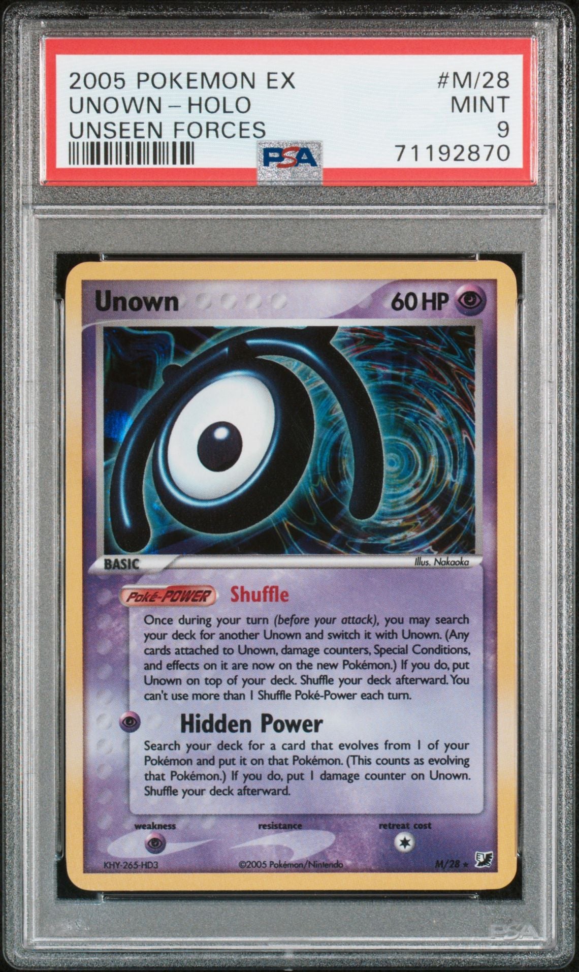 UNOWN-HOLO UNSEEN FORCES 2005 POKEMON EX UNSEEN FORCES PSA MINT 9