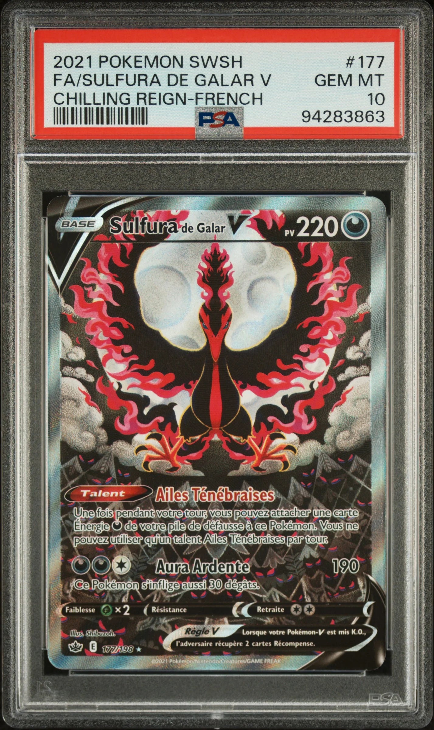 FA/SULFURA DE GALAR V CHILLING REIGN-FRENCH 2021 POKEMON SWORD & SHIELD CHILLING REIGN PSA GEM MT 10