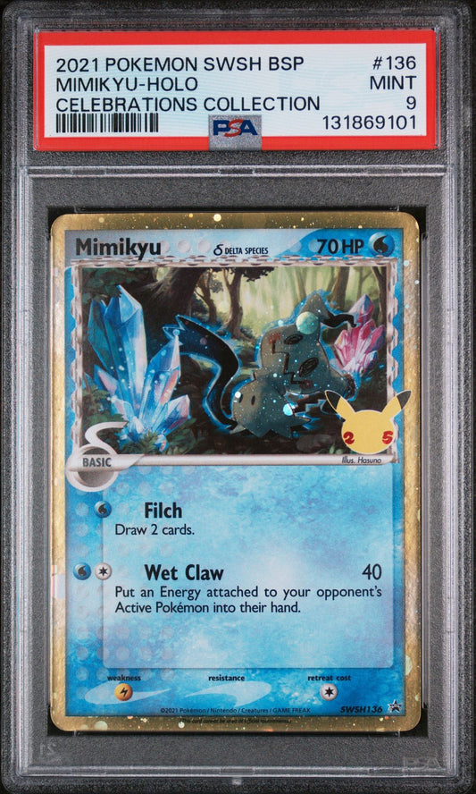 MIMIKYU-HOLO CELEBRATIONS COLLECTION 2021 POKEMON SWSH BLACK STAR PROMO PSA MINT 9
