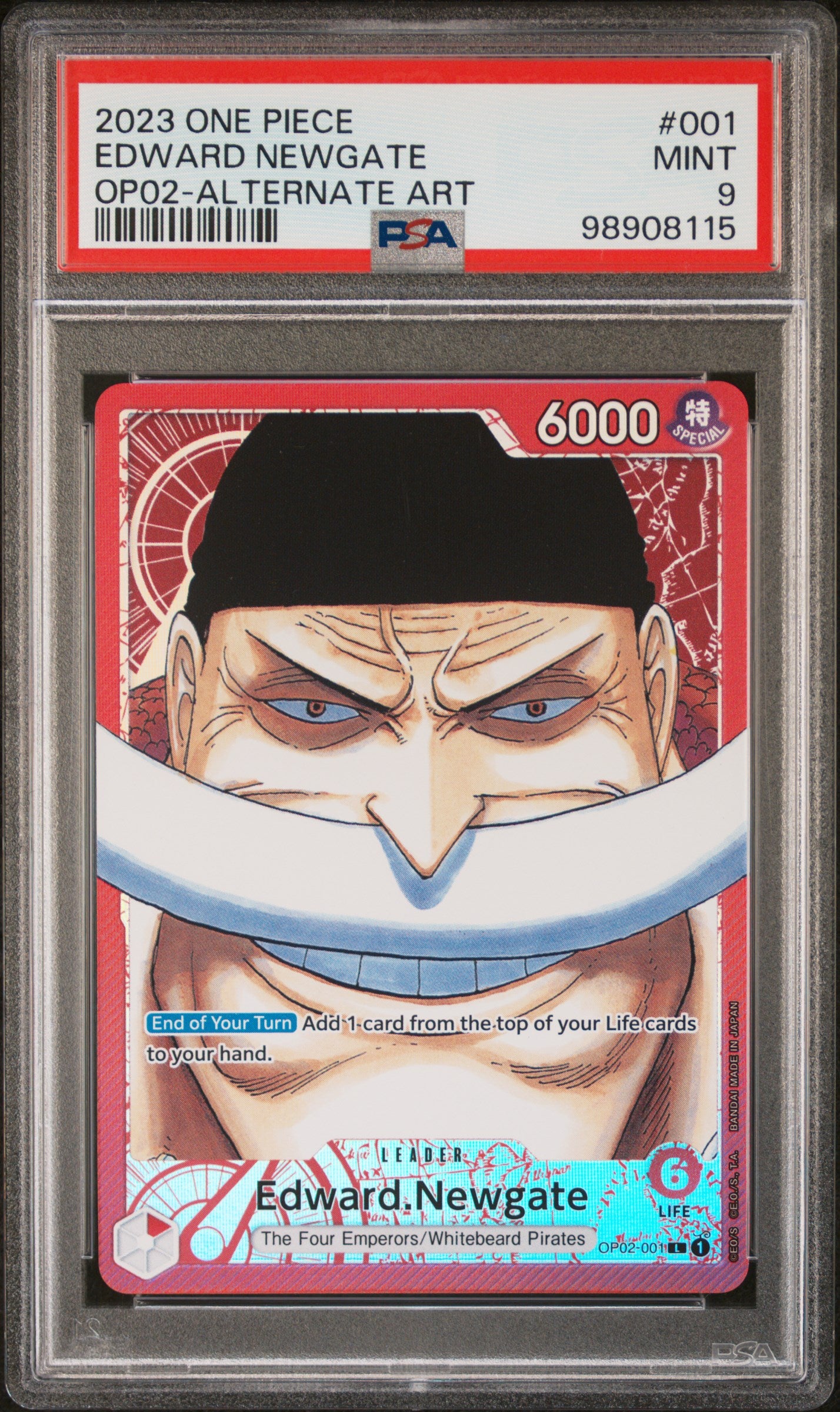 EDWARD NEWGATE ALTERNATE ART 2023 ONE PIECE OP02-PARAMOUNT WAR PSA MINT 9