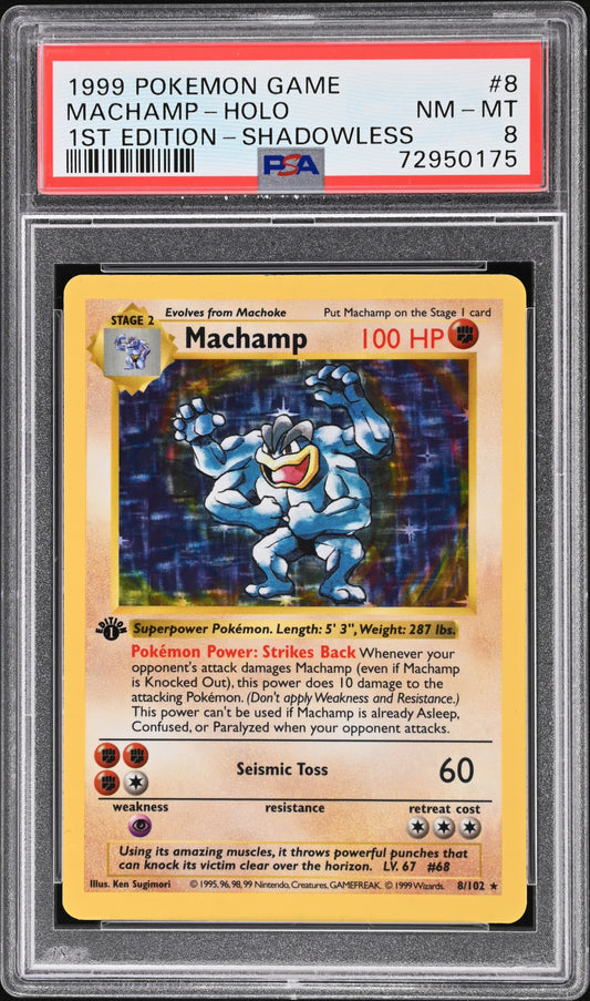 MACHAMP-HOLO 1ST EDITION-SHADOWLESS 1999 POKEMON GAME PSA NM-MT 8