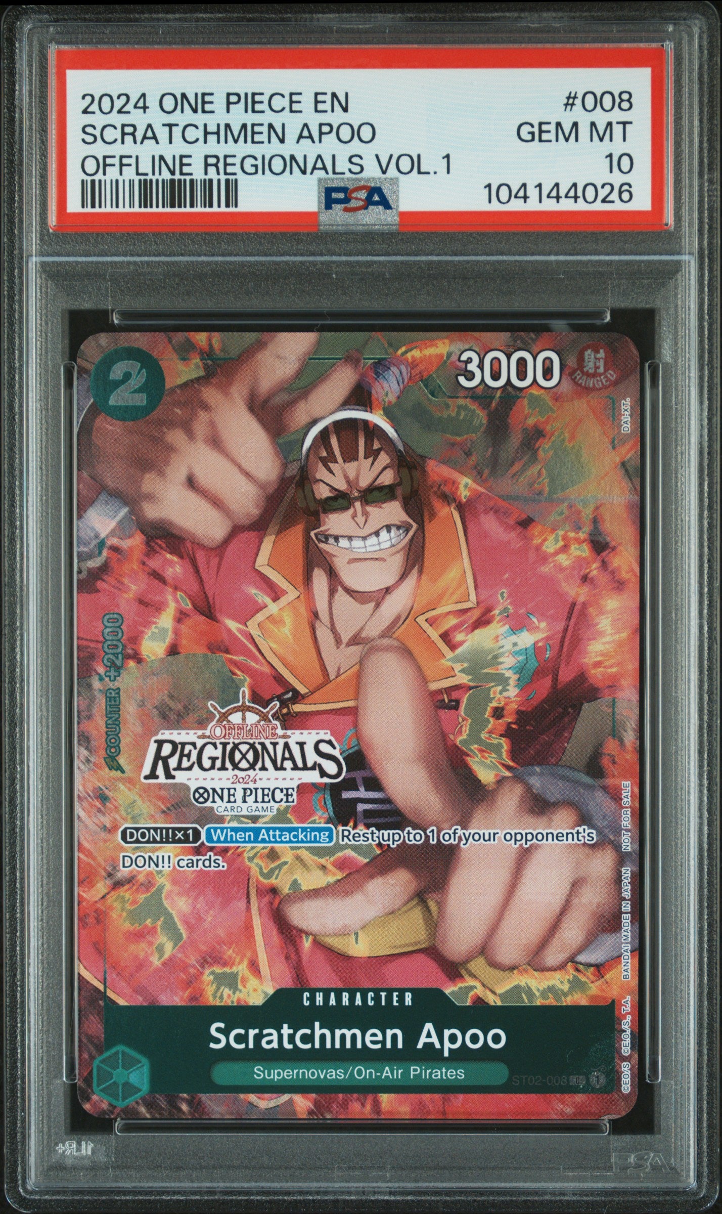 SCRATCHMEN APOO OFFLINE REGIONALS VOL.1 2024 ONE PIECE OFFLINE REGIONALS PACK 2024 VOL.1 PSA GEM MT 10