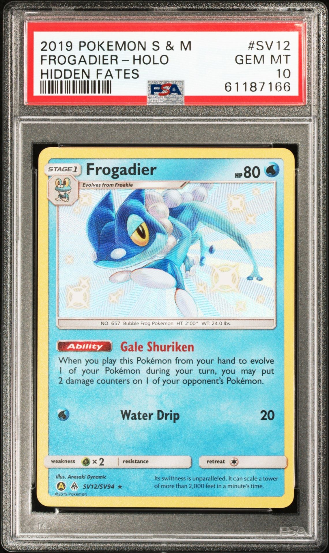FROGADIER-HOLO HIDDEN FATES 2019 POKEMON SUN & MOON HIDDEN FATES PSA GEM MT 10