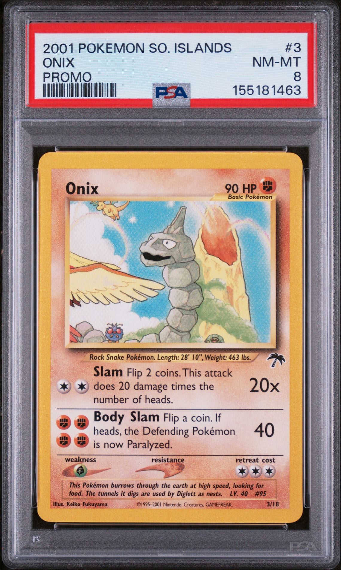 ONIX PROMO 2001 POKEMON SOUTHERN ISLANDS PROMO PSA NM-MT 8