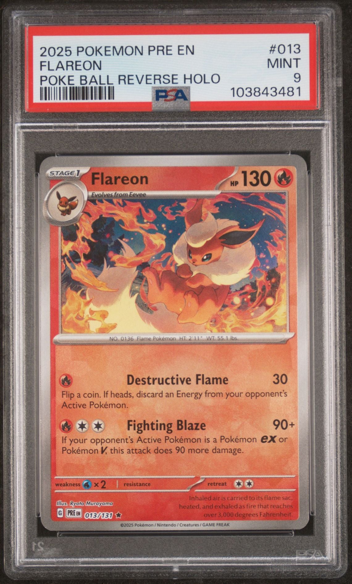 FLAREON POKE BALL REVERSE HOLO 2025 POKEMON PRE EN-PRISMATIC EVOLUTIONS PSA MINT 9