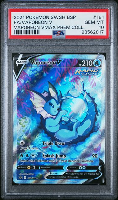 2021 POKEMON SWSH BLACK STAR PROMO #181 FA/VAPOREON V VAPOREON VMAX PREM.COLL. PSA 10