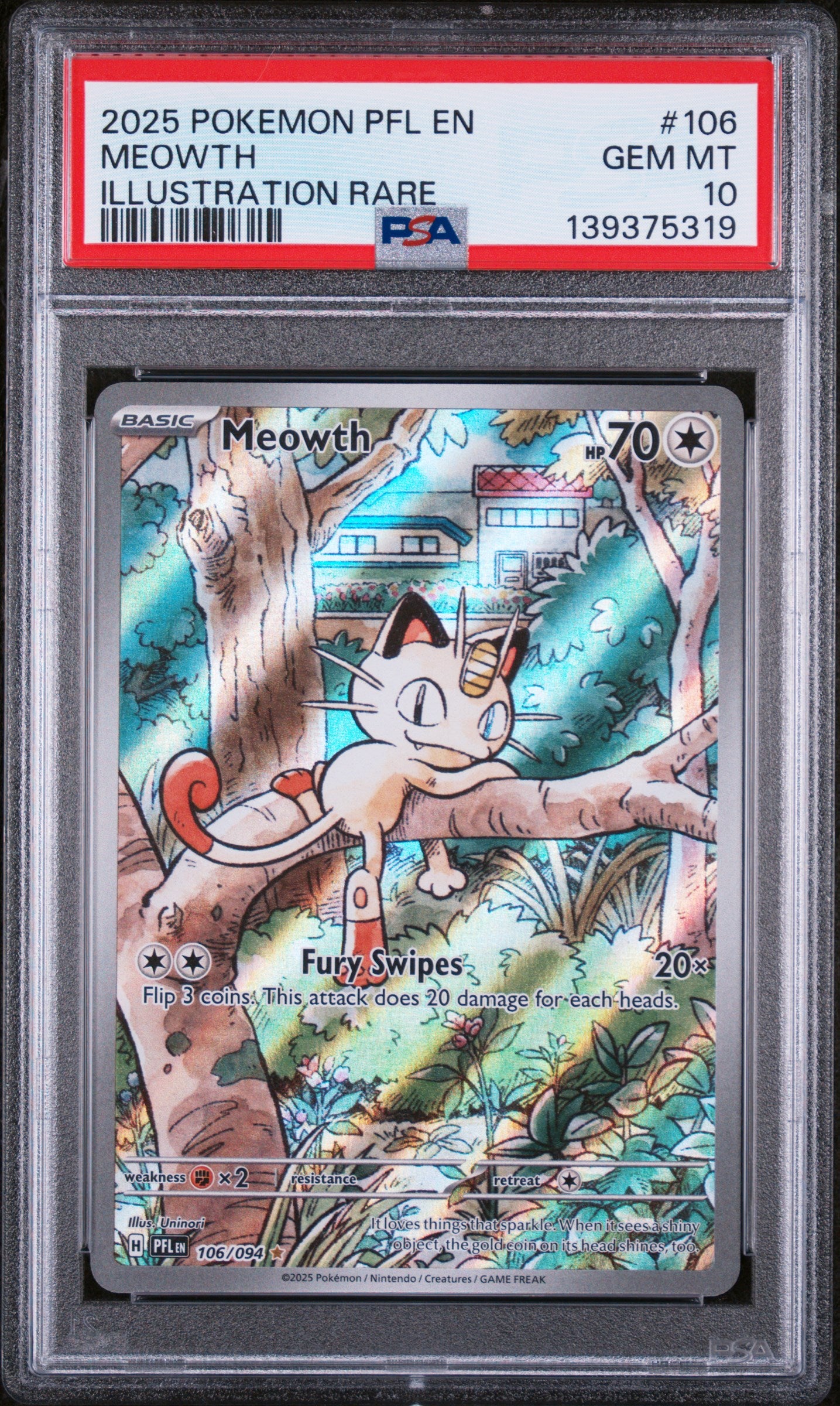 MEOWTH ILLUSTRATION RARE 2025 POKEMON PFL EN-PHANTASMAL FLAMES PSA GEM MT 10