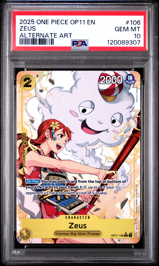 ZEUS ALTERNATE ART 2025 ONE PIECE OP11-A FIST OF DIVINE SPEED PSA GEM MT 10