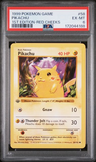 1999 POKEMON GAME #58 PIKACHU 1ST EDITION-RED CHEEKS PSA 6