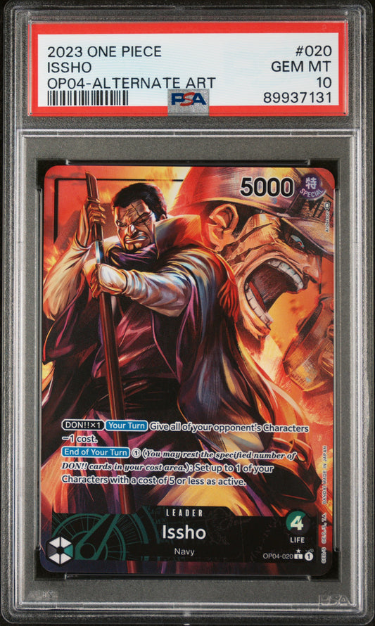 ISSHO ALTERNATE ART 2023 ONE PIECE OP04-KINGDOMS OF INTRIGUE PSA GEM MT 10